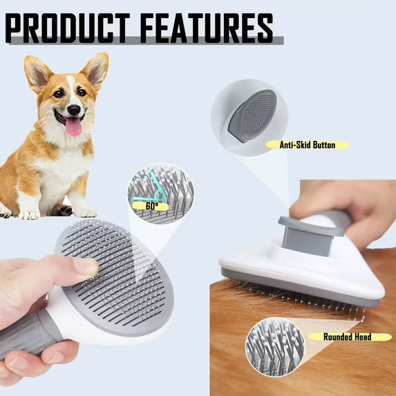 Dog Cat Pet Grooming Brush, Self Cleaning Shedding Brush